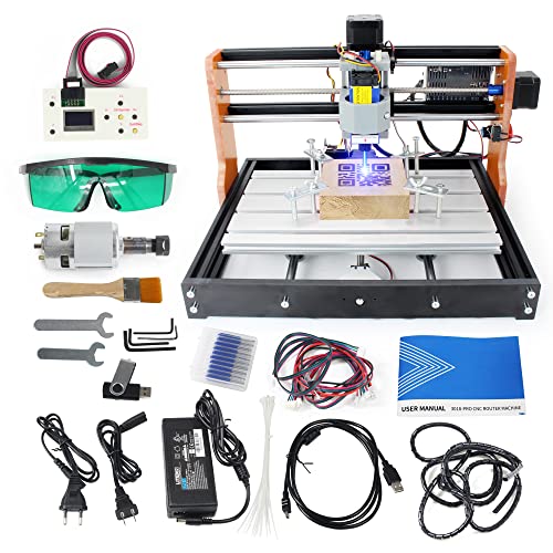 CNCTOPBAOS 3018-PRO 2 in 1 CNC Router Mini Engraver Machine with Module, XYZ Limit Switches and E-Stop, GRBL Control 3-Axis DIY Engraving Milling Cutting Wood PVC PCB Acrylic with Offline Controller