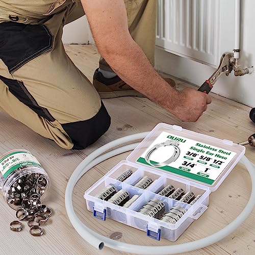 OURU 150 Pack 3/8 Inch Pex Clamps,304 Stainless Steel Pex Cinch Clamps Stepless Pex Crimp Rings PEX fittings Pinch Clamps,Single Ear Hose Clamps for Pex Tubing Pipe