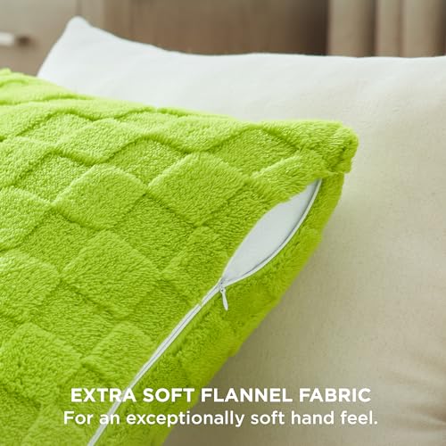 Bedsure Throw Pillow Covers 18x18 Inch - Pack of 2 Sage Green Luxury Soft Cozy Fluffy Fuzzy, Checkered Pillow Cover, Home Decor for Sofa Couch Bed