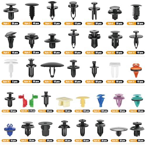 GOOACC 1295Pcs Car Retainer Clips and Auto Fasteners Assortment-36 Most Popular Sizes Nylon Bumper Fender Rivets with 10 Cable Ties for GM Ford Toyota Honda Chevrolet BMW Benz Audi Nissan Mazda, etc.