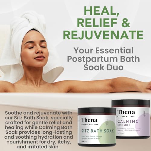 Thena Organic Sitz Bath Soak & Calming Soak Bundle | 100% Natural & Gentle with Colloidal Oatmeal Manuka Honey Soothe Dry Skin Natural Eczema Skin Therapy Postpartum Essentials