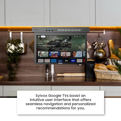SYLVOX 15.6" Flip Down Smart TV Under Cabinet Google TV Supports 360 Degree Rotation WiFi & Wireless Connection, Storage Design for Kitchen Bedroom RV Yacht (Classic Black)
