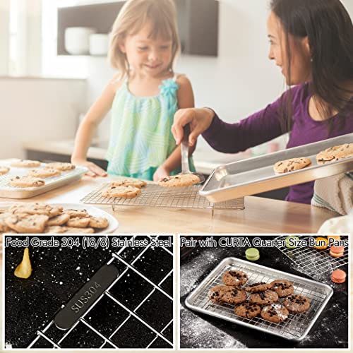 CURTA 2 Pack Chef Cooling Rack, NSF Listed 18/8 Stainless Steel Oven Safe Grid Wire Cookie Cooling Racks for Baking & Cooking - 12" X 8.7" Commercial Grade comes with Lifting Handle …