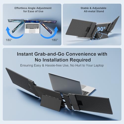 S3 Laptop Screen Extender, 14'' Triple Portable Monitor for Laptop Plug and Play, 1080P FHD IPS Laptop Monitor Extender for 13''-17'' Laptops Compatible with Windows, Chrome, Switch