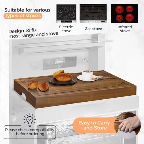 Noodle Board Stove Cover - Acacia Wood Stove Top Covers for Electric Stove and Gas Stove - Sink Cover RV Stove Top Cover - 30"L x 22"W x 2.5"Th Raised Cutting Board with Legs and Juice Grooves