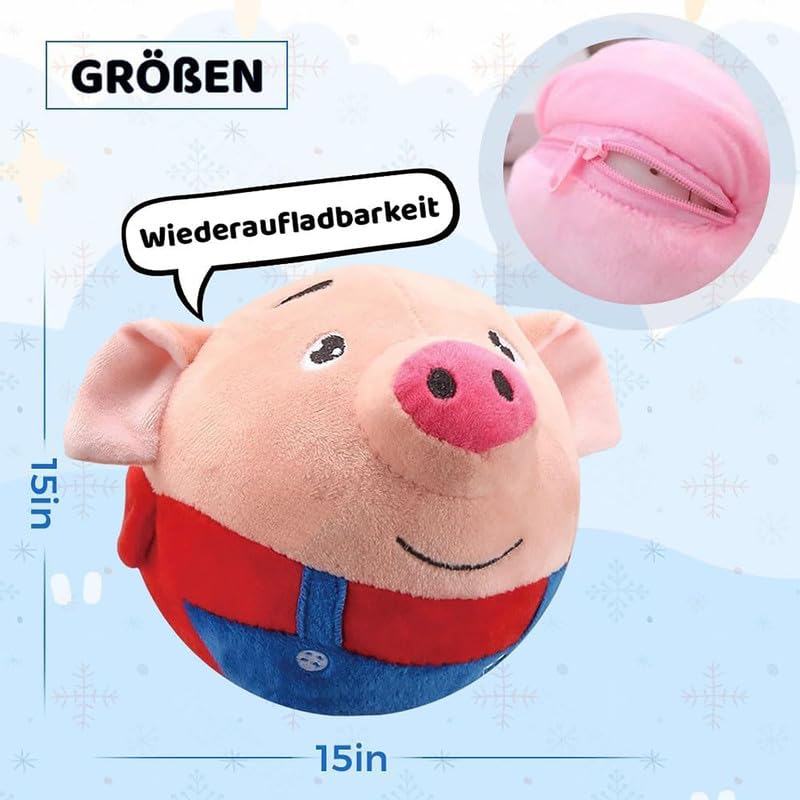 Active Moving Pet Plush Toy, 2024 New Squeaky Moving Dog Ball Toy Interactive Dog Puppy Toys Washable Cartoon Pig Plush Sound Electronic Dog Toy Shake Bounce Boredom Talking Toys (Blue+Red, 2Pcs Pig)