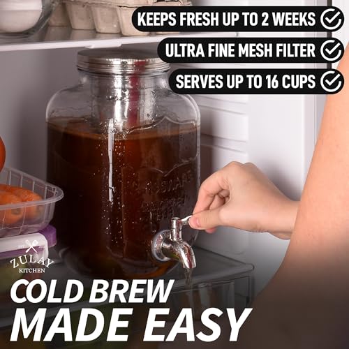 Zulay Premium Cold Brew Coffee Maker - 32oz Mason Jar With Leak-Proof Lid & Extra-Thick Glass - Fine-Mesh Stainless Steel Filter For Smooth Cold Brew & Iced Tea - Black