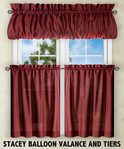Ellis Curtain Stacey Sheer 56-by-24 Inch Tailored Tier Pair Curtains, Merlot, 56x24
