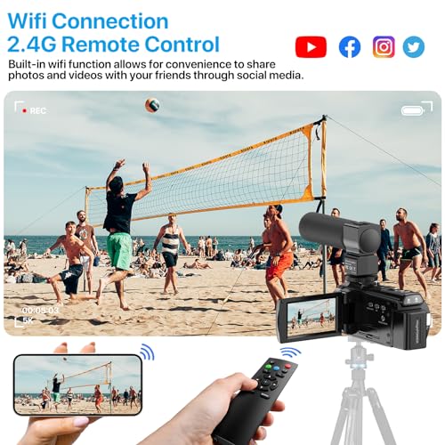 FJFJOPK 5K Video Camera Camcorder, 10X Optical Zoom 48MP UHD 30FPS Vlogging Camera for YouTube, Photography Recorder Camera with 270° 3" Rotation Screen, Microphone, Stabilizer, Remote Control