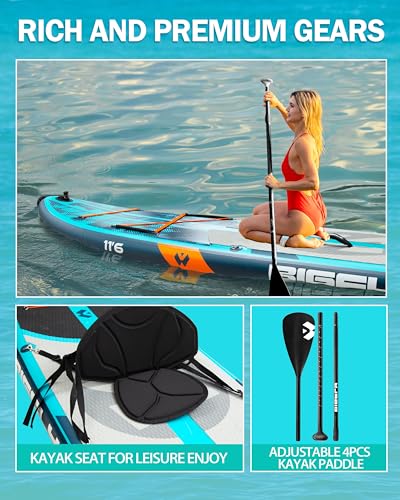 Bigfly 11'6×35" Super Wide Inflatable Stand Up Paddle Board, Ultra Stable Wide SUP for 2+1 People/Family/Big Size, Kayak Seat & Kayak Floating Paddle 4pcs