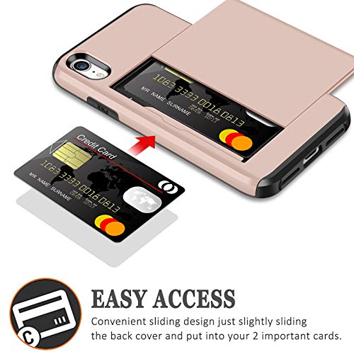 SAMONPOW Wallet Case for iPhone XR Case with Card Holder Protective Case Dual Layer Shockproof Hard PC Soft Hybrid Rubber Anti Scratch Case for iPhone XR 6.1 inch Light Pink