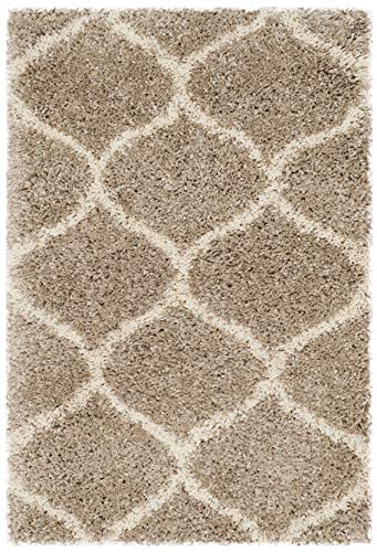SAFAVIEH Hudson Shag Collection Area Rug - 9' x 12', Grey & Ivory, Moroccan Ogee Trellis Design, Non-Shedding & Easy Care, 2-inch Thick Ideal for High Traffic Areas in Living Room, Bedroom (SGH280B)