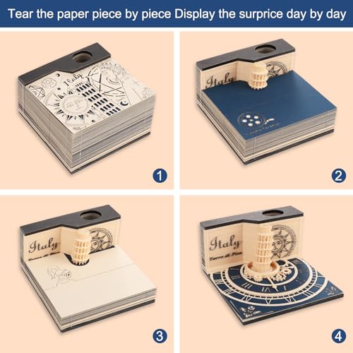 3D Memo Pad Time Piece Calendar 2024, 3D Art Calendar 2024 Desk Calendar with LED Light, DIY Creative Cherry Blossom Tree Paper Carving Calendar Memo Pad Desktop Decoration green