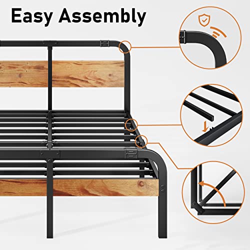 Breezehome Twin Bed Frames with Wooden Headboard, Heavy Duty Platform Metal, No Box Spring Needed, Strong Metal Slats Support, Noise-Free, Twin Size