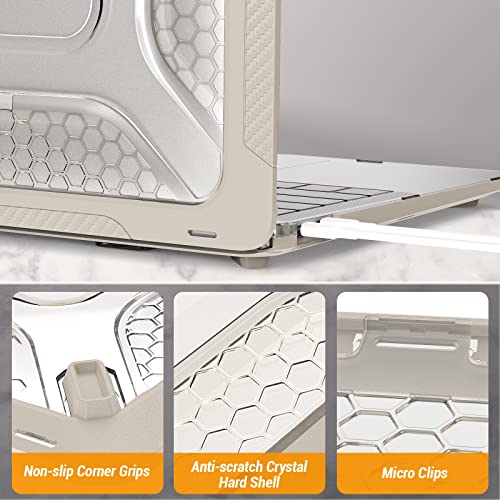 SEYMAC stock Case for MacBook Air 13 inch (2020-2018)[A2337 M1/A2179/A1932], Shock-Absorbing Protection with Folding Stand &Mouse Pad/Bag Case for MacBook Air 13'' (Beige)