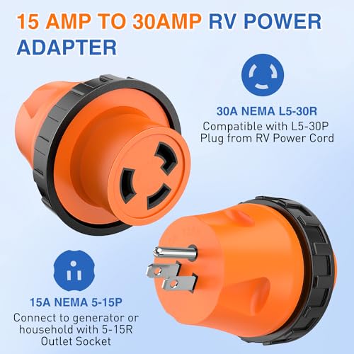 Nilight 15 Amp to 30 Amp RV Power Adapter 110 Volt Twist Locking Connector 5-15P to L5-30R 15A Male Plug to 30A Female Receptacle for RV Generator Camper Electrical Power Converter