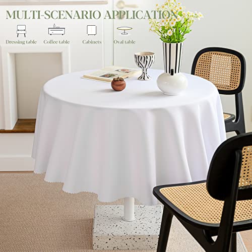 BYDOLL Table Cloth 48 Inch Round Tablecloth White Outdoor Washable Winkle and Stain Resistant Spillproof Polyester Tablecloth for Round Tables Festival Camping Picnic Wedding Party Table Cover