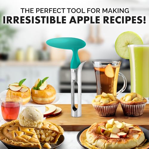 Zulay Kitchen Premium Apple Corer Tool - Ultra Sharp, Stainless Steel, Serrated Blades for Easy Coring - Easy to Use & Clean, Durable Apple Corer Remover for Baking Apples & More - Aqua