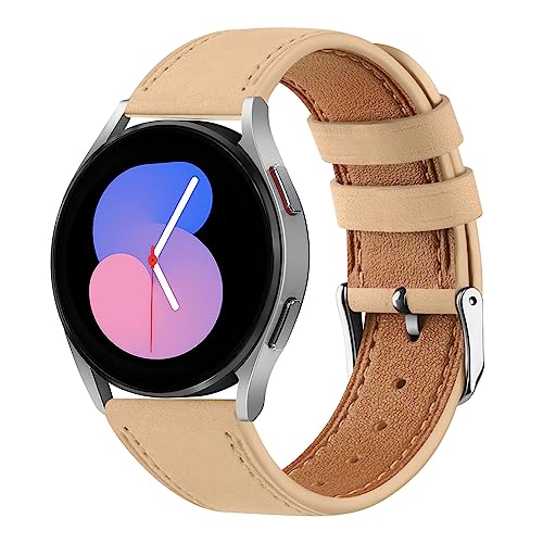 Vancle Leather band Compatible with Samsung Galaxy Watch 5/4 40mm 44mm/Watch 5 Pro 45mm/Galaxy Watch 4 Classic 42mm 46mm Women Men, Leather Strap Replacement for Samsung Galaxy Watch 4/5