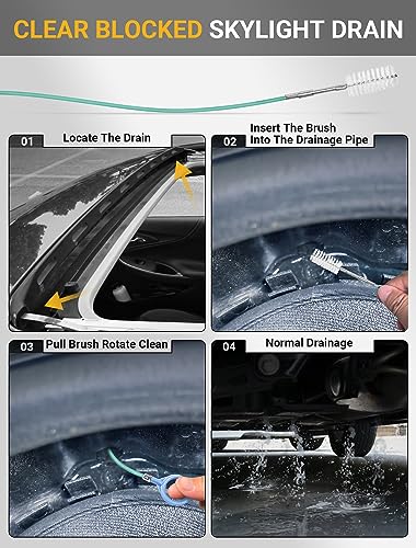 Upgraded Auto Sunroof Drain Cleaning Tool, 78 Inch Flexible Drain Brush Long Pipe Cleaners for Car, Tube Cleaning Brush Slim Drain Dredging Tool Perfect for Car Sunroof, Windshield Wiper Drain Hole