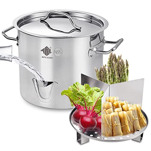 ARC 20QT Stainless Steel Tamale Steamer Pot w/Easy-fill Water Spout, Seafood Crab Steamer with Divider and Steamer Rack, 5 Gallon