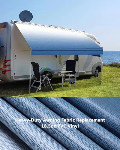 Xenjum RV Awning Fabric Replacement, 18.5oz Heavy-Duty Weatherproof Vinyl Camper Awning Replacement Universal Outdoor Canopy for RV, Motorhome, and Trailer Awnings (Gray Fade, 19'(Fabric 18'2"))