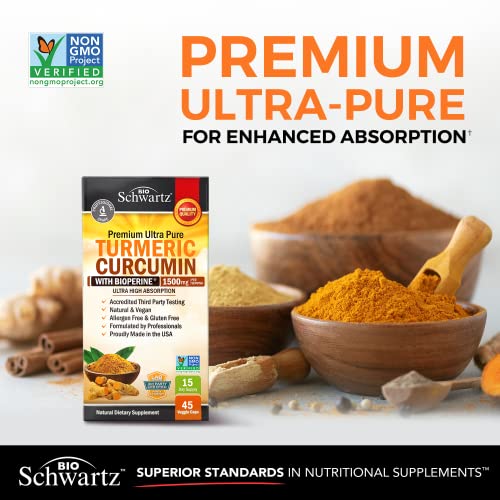 Turmeric Curcumin with Black Pepper Extract 1500mg - High Absorption Ultra Potent Turmeric Supplement with 95% Curcuminoids and BioPerine - Non GMO Turmeric Capsules for Joint Support - 45 Capsules