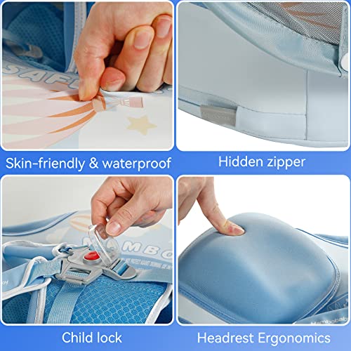 GENTEACO Newest Mambobaby Baby Swim Float with Canopy 3-24 Months Non-Inflatable Infant Floats for Pool Add Tail Avoid Flip Skin-Friendly Material for Toddler Boys Girls(Blue)