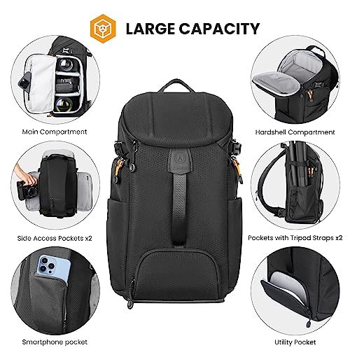 TARION Large Camera Sling Bag - DSLR Sling Pack Drone Camera Slingpack Backpack with Waterproof Rain Cover Crossbody Camera Bag Backpack Photography Slingpack for Hiking Travel Photography Black HX-S