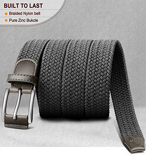 BULLIANT Belt for Men 2Pack,Mens Gift Stretch Braided Web Belt Elastic for Casual Golf Jeans,1 3/8"(Black/Antique Blue,26"-32" Waist Adjustable)
