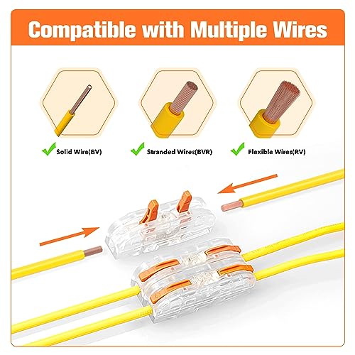 Kuject Electrical Lever Wire Connectors, 30PCS Wire Splice Connectors for 28-12 AWG, Wire Connectors Push-in with 1 to 1 Circuit Inline Splices
