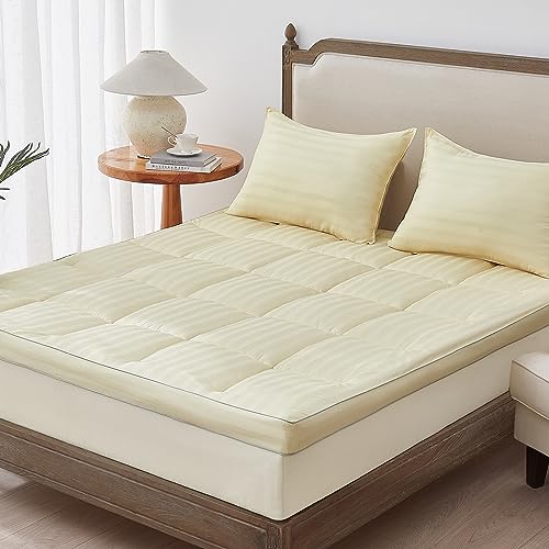TopTopper Mattress Topper Twin XL, Extra Thick Cooling Mattress Pad Cover for Back Pain, Breathable Mattress with 8-21" Deep Pocket, 5D Snow Down Alternative Overfilled Plush Pillow 39"x80" Light Grey