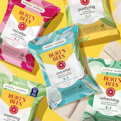 Burt's Bees Rose Water Face Wipes, for All Skin Types, Hydrating Micellar Makeup Remover & Facial Cleansing Towelettes, 30 Ct (3-Pack)