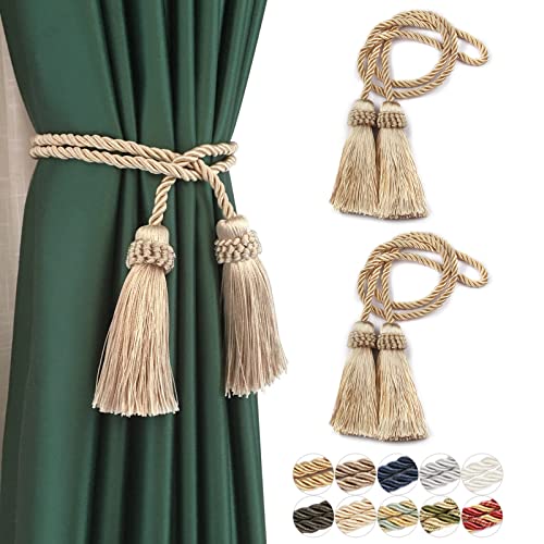 Fenghuangwu Curtain Tiebacks Handmade Decorative Curtain Holdbacks Rope with Tassel (White, 4P)