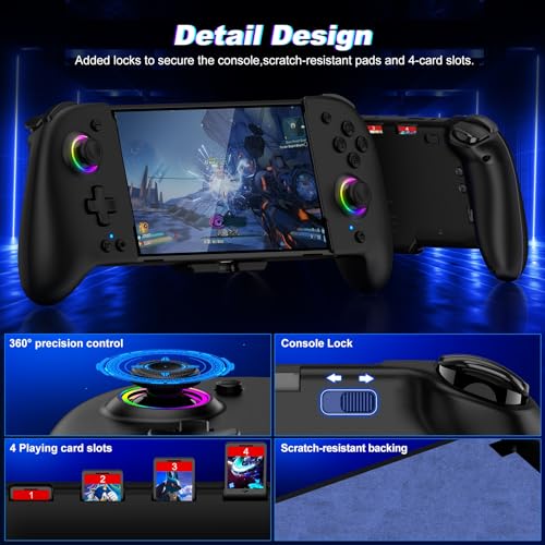 Gammeefy Joypad Controller for Nintendo Switch/OLED, One-Piece Ergonomic Switch Controller With 9 Lights Color, Wireless Switch Remote for Those Who Prefer Handheld Mode