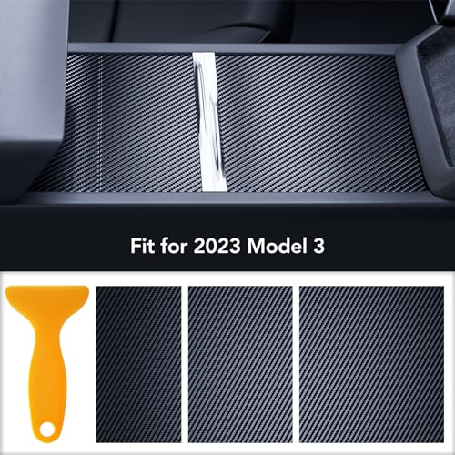 Danluke for Tesla 2024 Model 3 Highland Center Console Wrap Kit Carbon Fiber Console Cover Interior Decoration Wrap Kit for Tesla Accessories (Wooden Pattern)