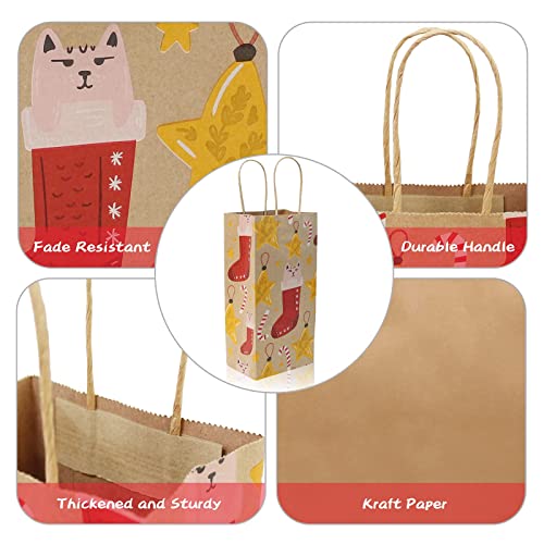 YDP Christmas Gift bags-24Count Kraft Assorted Sizes Holiday Wrapping Paper Gift Bag With Handle-Great for Christmas Gift For Women, Mum, Kids Dad (MIX, Xmas)