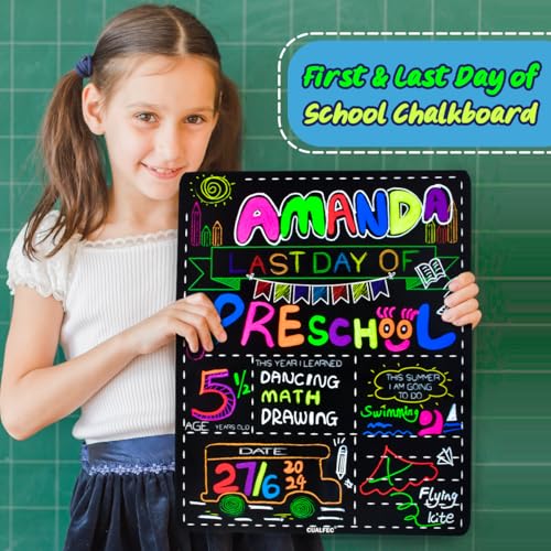 Personalized First Day and Last Day of School Sign 13" x 16" Large Chalkboard Style Photo Prop Back to School Supplies - 2 Pcs