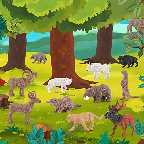 GUFOPONAS North American Animals Set Mini Wild Animals Figurines Set Plastic Wolf Figure Moose Figure Toy Gift for Kid Toddlers Raccoon Animals Cake Topper