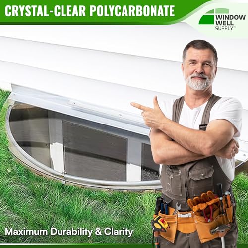Polycarbonate & Aluminum Window Well Cover – Heavy-Duty Sloped Basement Window Guard, UV-Resistant Plastic Covering, Durable Outdoor Protection, Rust-Free Frame (43" W x 17" L)