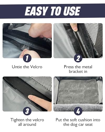 Dog Car Seat for Small Dogs, Detachable and Washable Dog Car seats Small Under 20lb, Upgraded Console Dog Booster Seat with Metal Frame, Pet Car Seat with Storage Pockets and Safety Leash