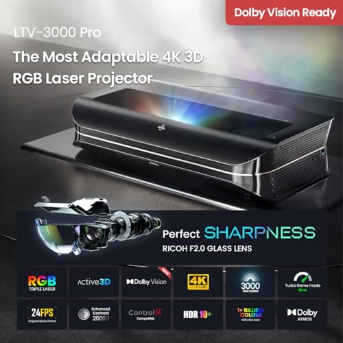 AWOL VISION LTV-3000 Pro 4K 3D Ultra Short Throw Triple Laser Projector, 3000 Peak Lumens with Dolby Vision & Atmos, HDR10+, 150" UST Laser TV Home Theater Projector