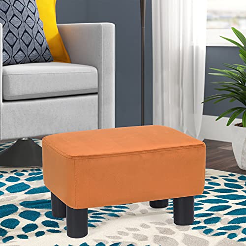 Adeco Small Footstool Ottoman, Rectangular Footrest Stool Padded Ottoman Extra Seating Pet Step for Living Room Entryway Office (Orange)