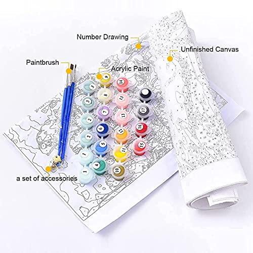 Paint by Number for Adults, CAYUDEN 16" x 20" Acrylic Paint by Numbers for Adults Beginner Kids Calavera Girl Painting by Number Kit on Canvas with 3 Brushes DIY Watercolor Adult Paint by Numbers Kits