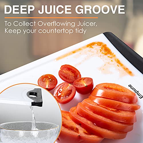 Extra Large Cutting Boards, Plastic for Kitchen (Set of 4) Dishwasher Chopping Board with Juice Grooves, Easy-Grip Handles, Black, Empune