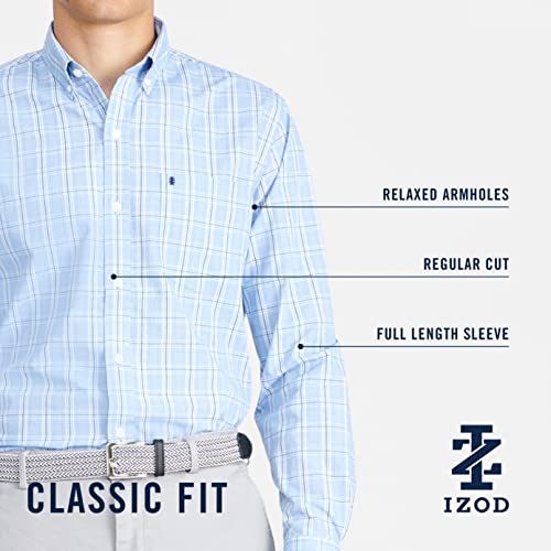 IZOD Men's Premium Performance Natural Stretch Check Long Sleeve Shirt (Regular and Slim Fit) Basic Estate Blue, Large