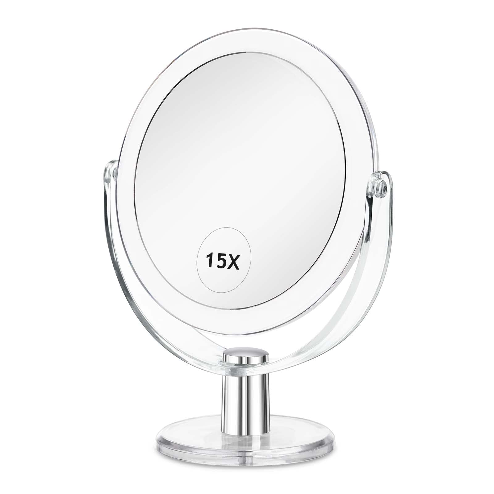 CLSEVXY Vanity Mirror Makeup Mirror with Stand, 1X/15X Magnification Double Sided 360 Degree Swivel Magnifying Mirror, 6.25 Inch Portable Table Desk Counter top Mirror Bathroom Shaving Mirror