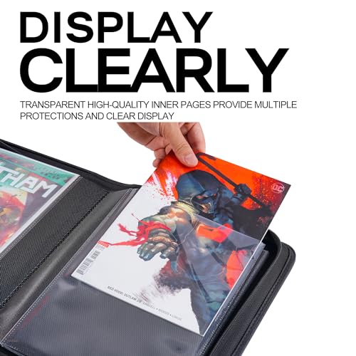 D DACCKIT Comic Book Binder, Comic Book Storage Album with Sleeves for Current, Silver Age, Regular Comics Bagged and Boarded - Fits 30+ Comic Books（Classic Black）