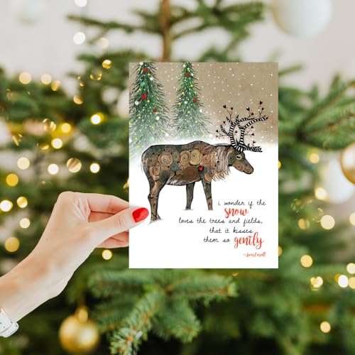 Tree-Free Greetings 16 Pack 5”x7” Holiday Card Assortment with Matching Envelopes,Made in USA,100% Recycled Paper,Drawn to Nature (GP60508)