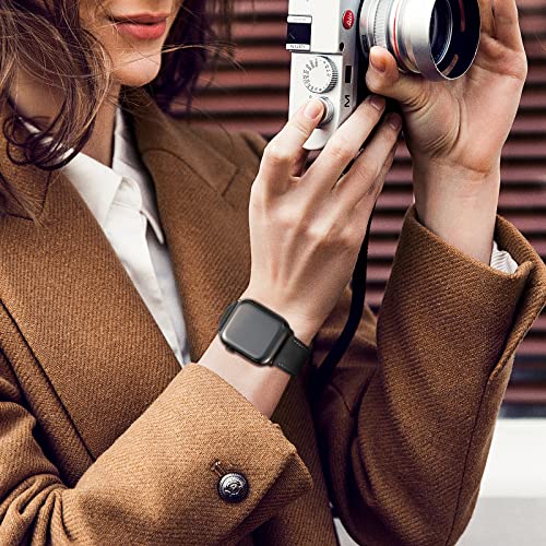 SUNFWR Leather Bands Compatible with Apple Watch Band 49mm 45mm 44mm 42mm for Men Women, Genuine Leather Replacement Strap for iWatch Ultra 2, Ultra, SE2, SE, Series 9 8 7 6 5 4 3 2 1 (Red